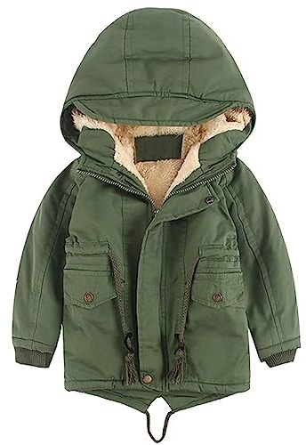 linboo Kinder Winterjacke Jungen Mädchen Warm Gefütterte Blouson Hoodie Dicke Mantel Parka Baby Wintermäntel, Grün, 104-110(Etikettengröße: 110)