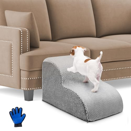 Couleeur Rampa para Perros Antideslizante 2 Peldaños Escalera para Gatos de Esponja para Sofá Cama con Funda Extraíble y Lavable, Rampa para Mascotas de Espuma para Mascotas Y Sofá O Cama, Interior