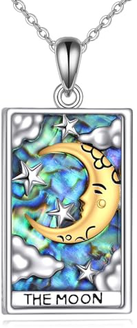 ONEFINITY Tarot Card Necklace 925 Sterling Silver Abalone Shell Necklace Tarot Jewellery Gifts (moon)