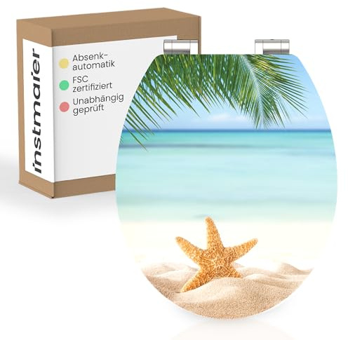 instmaier Gaia | WC Sitz mit Motiv | Seestern am Strand | MDF-Holz geprüft nachhaltig mit FSC-Zertifizierung | Ovale Form | Toilettensitz mit Absenkautomatik | Pflegeleichte Toilettenbrille