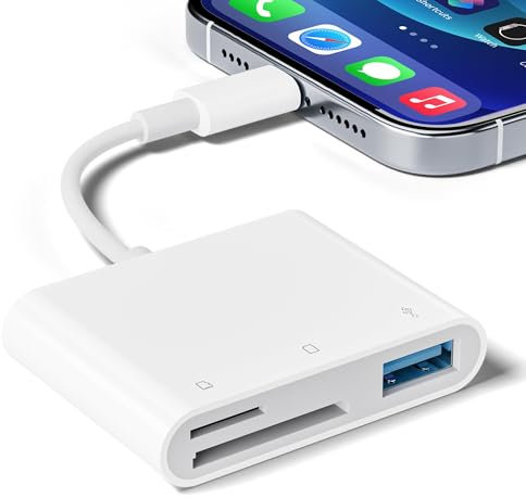 SD Card Reader for iPhone, 3-In-1 Memory Card Reader with USB OTG Camera Adapter Supports SD and TF Card, SD Card Adapter Trail Camera Viewer for iPhone iPad, Plug and Play
