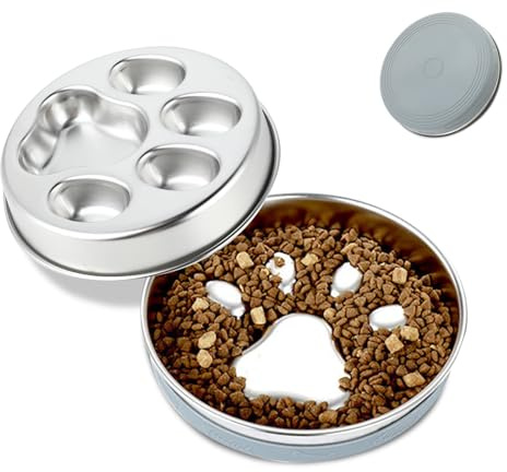 Metal Slow Feeder Dog Bowl, Stainless Steel Dog Bowls to Slow Down Eating, Large Pet Food Bowls with Non-Slip Silicone Mat for Dry and Wet Food, Slow Feeding Puppy Bowl for Small Medium Large Dogs