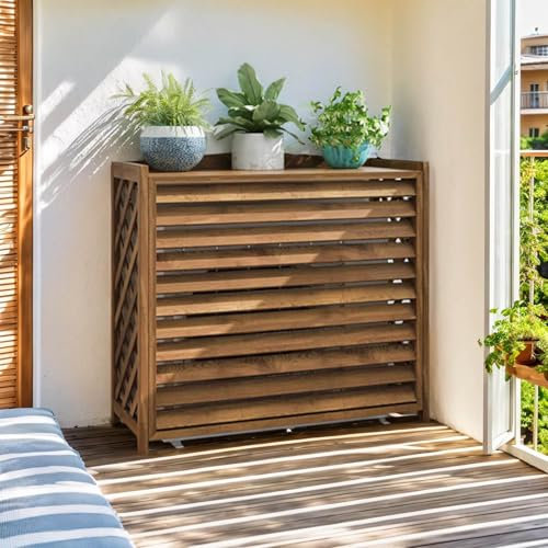 Sichtschutz Zaun Holz Klimagerät Abdeckung Außengerät Holz Balkont Verkleidung Für Klimaanlagen Und Wärmepumpen Abdeckung Klimaanlage Außengerät Blumenregal Balkon Pflanzenregal Outdoor Wetterfest(100