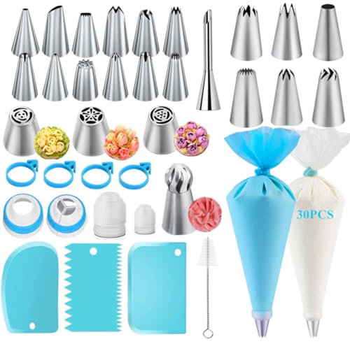 AZOMKER Beccucci Sac a Poche, Sac a Poche, Bocchette Sac a Poche, Saccapoche, Sac a Poche Professionali, Punte Sac a Poche, Kit Pasticceria Professionale (66 Pezzi)