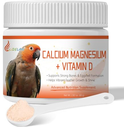 Calcium for Birds with Magnesium & Vitamins D3–Vet-Developed Formula for Parrots, Supports Strong Bones, Eggshell Health,Feather Growth,Muscle & Nerve Function,Dissolves Tasteless in Water,80 Servings