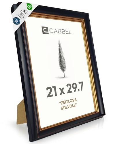 CABBEL Marco de fotos vintage negro y dorado, 21 x 30 cm, A4 AVI, marco de fotos barroco antiguo decorativo con decoración ornamental, marco para documentos, carteles y fotos, elegante decoración de