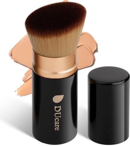 DUcare Pennello per fondotinta: telescopico con coperchio, Kabuki, bronzante, da viaggio per make-up adatto per fondotinta, fondotinta e polvere.