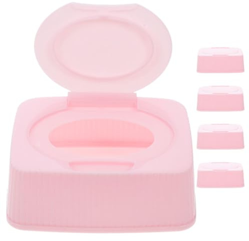 JUMPLAWN Contenedor Rosa para Toallitas Húmedas Infantiles con Tapa Abatible, Material Pp, Capacidad 5 Piezas, Diseño Seguro, Adecuado para Uso en Casa y Viajes