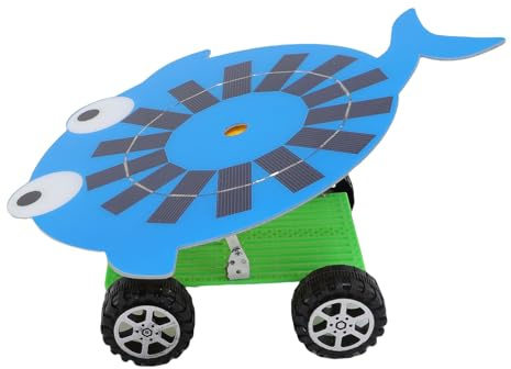 Qcwwy Jouet de Voiture Solaire avec Panneau de Silicium Monocristallin 5 W, Jouet d'expérimentation Scientifique éducative, Assemblage Facile, Conception de Poisson de Dessin animé pour Enfants,