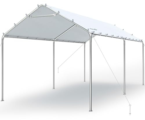 Quictent 10x20 ft Heavy Duty Carport Canopy Galvanized Car Tent Outdoor Garage Boat Shelter with Reinforced Structure, No Sidewall - White