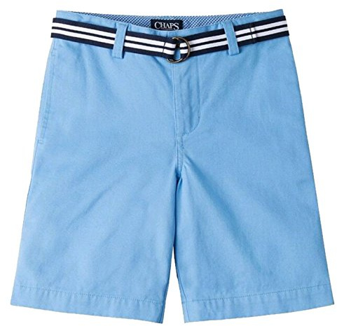 Chaps Boys' Chino Flat Front Belted Shorts (4, Sutton Blue)