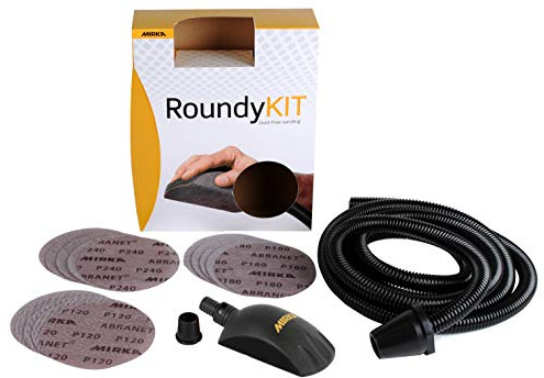 Mirka Roundy Kit Hand Block with dust Extraction Holes/Sanding Block with Hook & Loop incl. 4m Suction Hose & 15 Pieces Mirka Abranet net Sanding Discs with Hook & Loop Ø 150mm grit P120 P180 P240