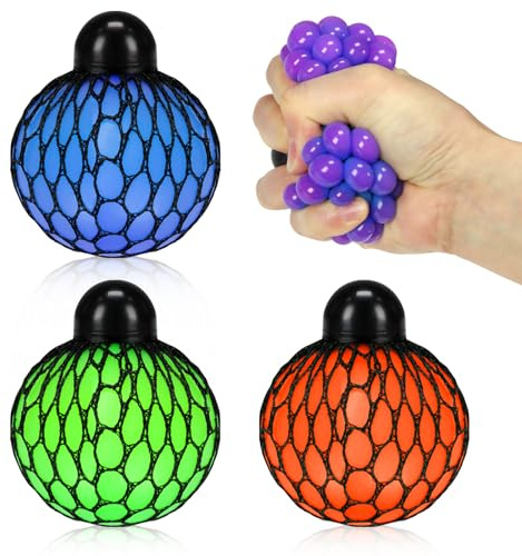Fireboomoon Stress Relief Squeezing Soft Rubber Vent Grape Ball Hand Wrist Toy Funny Geek Gadget Vent Toy, Orange/Blue/Green, 3 Piece
