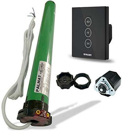PALMAT Smart Set Commutateur de rideau avec Moteur électrique tubulaire pour volets roulants - Commande vocale, Pour volets ou stores à moteur, Compatible avec Alexa Google Home (60SW/ 25Kg, Noir)