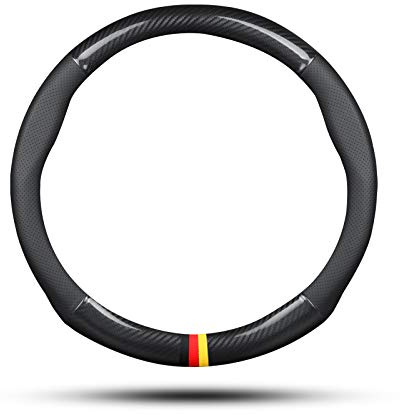 Ergocar Funda Volante De Coche Antideslizante Volante De Coche Protector Deporte Fibra de Carbono & Cuero PU Para Diámetro 38cm (15 ) (Negro-G)