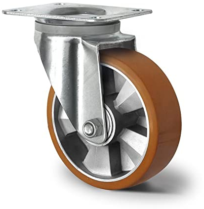 Abrollwerk Schwerlast Lenkrolle ohne Feststeller, Aluminiumfelge, Polyurethan, Durchmesser 125 mm, Schwerlast, Doppelkugellager, dynamische Traglast 500 kg (Lenkrolle ohne Feststeller)