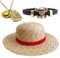 HJYZY Luffy Strohhut Sommer Strand Sonnenhut Ein P. Halskette PU Leder Armreif Armband Armband 3 Stück