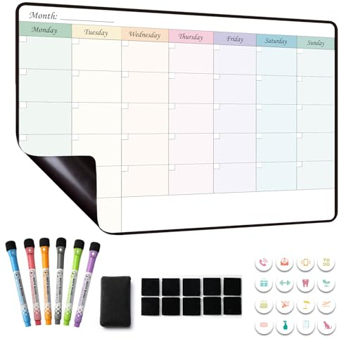 MCCORL Magnetic Fridge Whiteboard Calendar, Weekly/Monthly Planner, Perfect as Family Chores Chart,Reminder and Memo Board, Dry wipeable (Monday to Sunday)