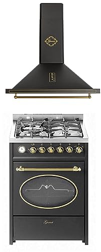 Gurari GCH G 614 BL+GCH 975 Bl 6, gas stående spis 60 cm/55 L retro köksfläkt 60 cm, 850 m3/h
