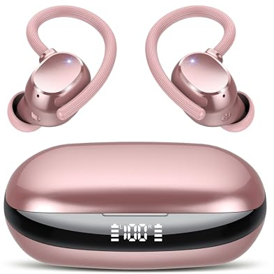 Tukio Auriculares Inalambricos Bluetooth 5.4 - HiFi Estéreo Deportivos con 4 ENC Cancelacion Ruido HD Microfono, 80H Cascos Inalambricos Bluetooth LED Pantalla, Rosa Claro