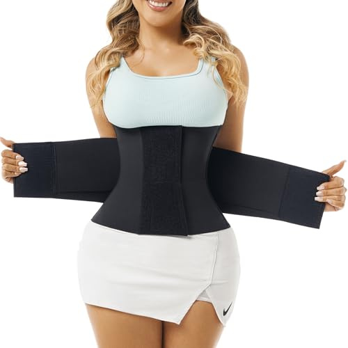 LadySlim AUTHENTIC COLOMBIAN Waist Trainer Belt Waist Cincher Trimmer Ab Belt Tummy Control Body Shaper with Triple Wrap Women and Men (Black Belt Wrap, X-Large)