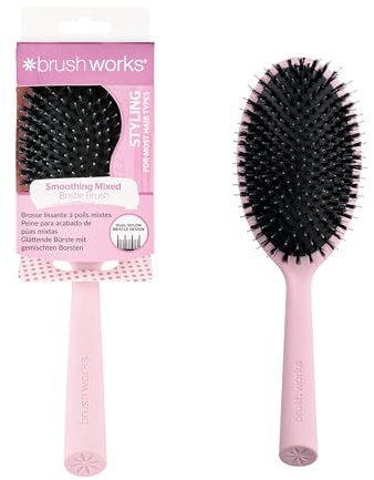 Brushworks Smoothing Mixed Bristle Hair Brush – Dual Nylon Pins & Bristles for Detangling & Shine – Scalp Massage, Sleek Styling, Made from 60% Recycled Materials