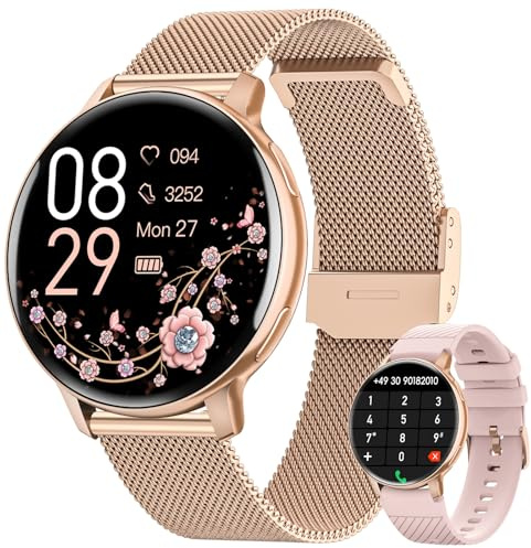 Reloj Inteligente Mujer, 1.39 HD Smartwatch Mujer con Llamadas/24H Sueño/Pulsómetro/SpO2, Función Femenina 120+ Modos Deportivos IP68 Pulsera Actividad Calorías Podómetro Android iOS Oro Rosa, Regalo