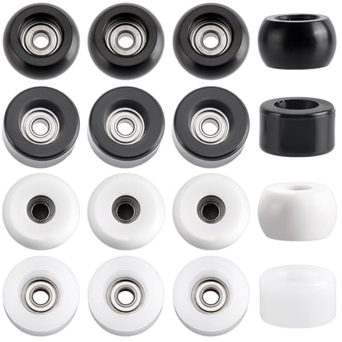 WADORN 16 Roues Professionnelles de Fingerboard 2 Tailles, Diamètre 7mm 7.5mm Noir Blanc Roulements Intérieur Extérieur Hauteur 4.5mm pour Sports de Fingerboard Professionnels Débutants