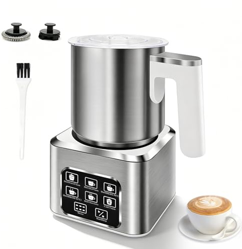 6-in-1 Electric Milk Frother and Steamer, Large Capacity & Detachable Electric Milk Frother and Warmer, Automatic Hot & Cold Foam Maker, with Stainless Steel Jug, 16.91oz/500ml for Coffee