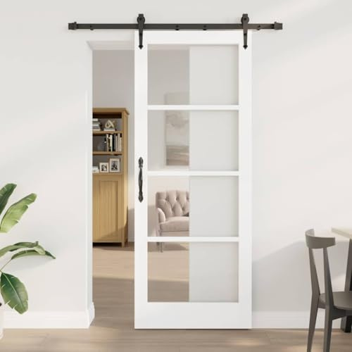 Mangloder Puerta corredera ORKDAL Blanco 83 x 211 cm Madera Maciza Pino y Cristal Puerta de Entrada Exterior Seguridad Puerta Lateral Puerta Delantera Portal Protección antirrobo