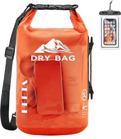 HEETA Dry Bag Waterproof Backpack with Phone Case (Orange, 5L)
