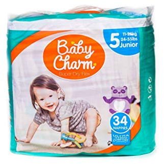Baby Charm Super Dry Flex Pants | Windeln ohne den Einsatz von Chlor | Gr. 5 Junior | für Baby 11-25 kg | 1 x 34 Stück