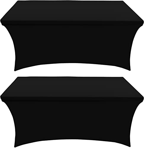 Utopia Kitchen Spandex Table Cloth 2 Pack [4FT, Black] Tight, Fitted, Washable and Wrinkle Resistant Stretch Rectangular Patio Table Cover for Event, Wedding, Banquet & Parties [122Lx76Wx76H] cm
