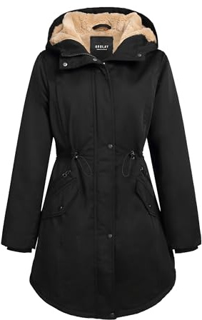 Orolay Women's Thicken Fleece Lined Parka Winter Coat Hooded Jacket with Pockets Pirate Black S