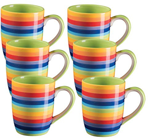 Set of 6 Rainbow Stripe Mugs, Mugs for Coffee, Tea, Drinks