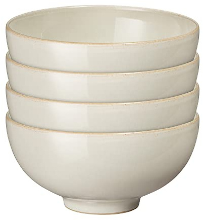 Denby - Linen Cream White Rice Bowls Set of 2 - Dishwasher Microwave Safe Crockery - Ceramic Stoneware Tableware Natural Tones
