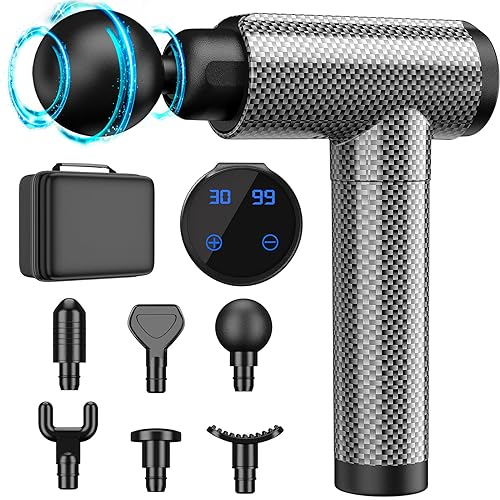 Muskelmassagepistole Tiefengewebe, Percussion Elektrische Massagegeräte für Nacken Rücken, Schulter Körper Schmerzlinderung, 30 Geschwindigkeiten Handmassagegerät, LCD-Touchscreen mit 10 Köpfen