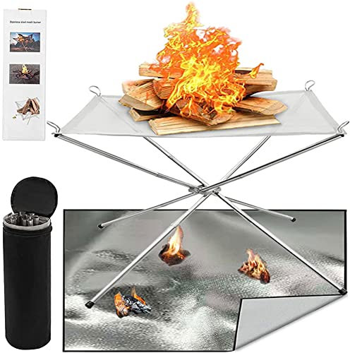 Portable Fire Pits Set with Fire Pit Mat for Collapsing Stainless Steel Mesh Fireplace with Storage Bag Perfect for For Outdoor Camping, BBQ, Patio and Garden-Small Size