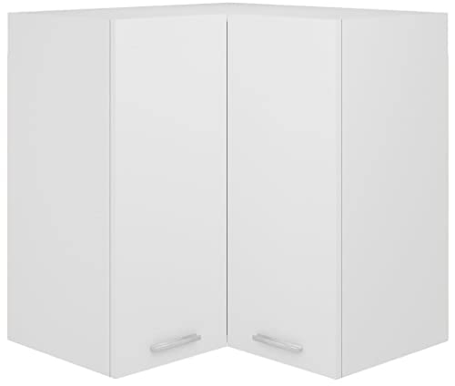 Makastle Eck-Hängeschrank Küche, 2-türig, 2 Regalböden, Eckhängeschrank vielseitig Oberschrank Badezimmer Hängeschrank Badezimmerschrank Wandschrank Badschrank Medizinschrank Weiß 57x57x60 cm