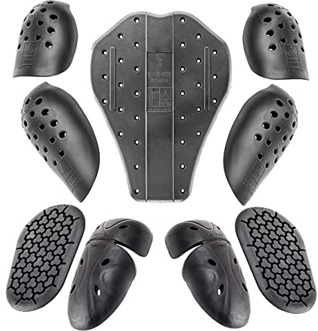 Sas-Tec Viscoelastic Memory Foam Spine Back Protector Shoulder Elbow Knee & Hip Pad Inserts - Motorcycle Suit Full Body Slimline Armour Upgrade - Level 2 - 9 Piece Set (Back-Pad-14-Set)