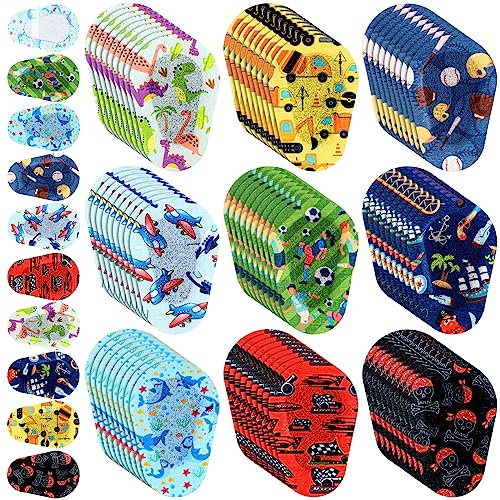 90 Pcs Adhesive Eye Patches for Kids Boys 9 Styles Eye Patches Latex Free Eye Pad Bulk Light Blocking Fun Cute Boys Designs Cotton Adhesive Bandages for Boys Toddler