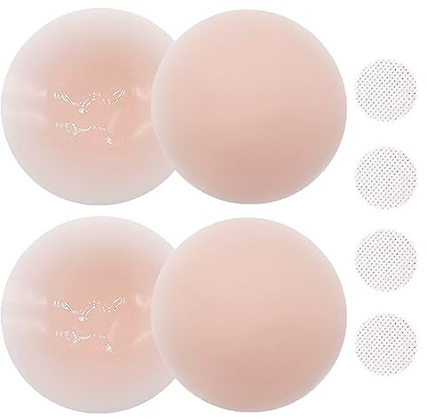 lumcov 2 Pares Cubiertas para Pezones Ultrafinas,8 cm Ø Pezoneras Reutilizables,Pezoneras Adhesivas Invisibles de Silicona,para Sin Espalda,Corte Bajo,Vestido de Noche(No. 8 Color)