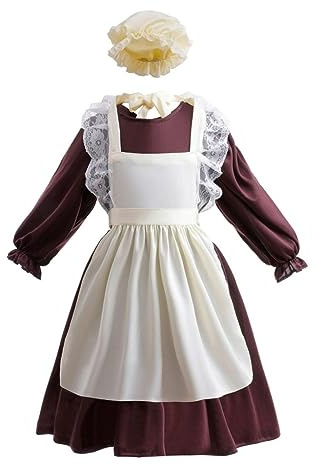 Lito Angels Girls Medieval Village Maid Costume, Brown, Age 4-12 Years | Apron and Bonnet Hat, Traditional Country Dress