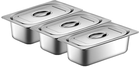 YIOUMLY Teglia Forno,Teglia Forno Rettangolare,3x Vassoio in Acciaio Inox,Teglia con Coperchio,-3L- 32.5 x 17.5 x 6.5cm,Robusto e Facile da Pulire,Adatto al Frigorifero del Forno Della Cucina