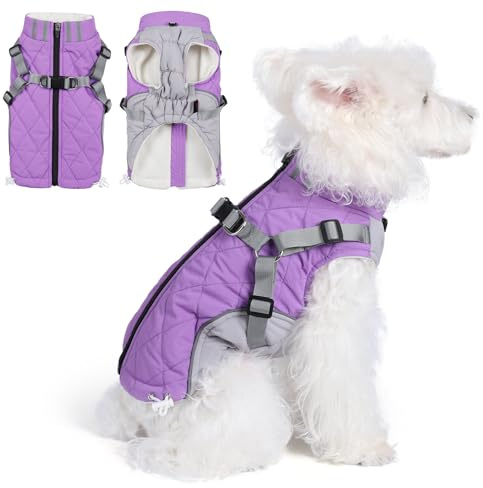 Poseca Dog Coat,Small Dog Harness Coat - Waterproof Winter Jacket with Built-In Harness for Small to Large Dogs