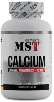 Pastillas de calcio con vitamina D3 y vitamina K2 MK7 (K2VITAL®), 300 mg de calcio puro por 1 tableta, MST® Nutrition – Fabricado en Alemania (120)