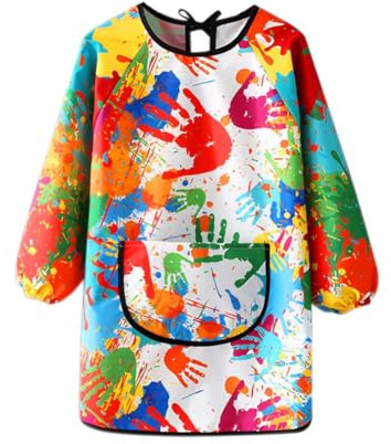 WeddHuis Tablier de Peinture pour Enfants, Imperméable et Réglable, avec Manches et Grandes Poches, pour Filles et Garçons, École, Art, Peinture, Bricolage (pour 7-11 Ans)