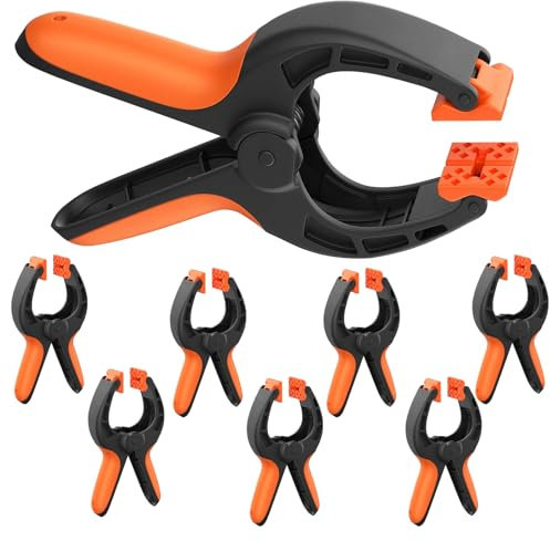 Juego de 8 Pinzas de resorte - Abrazaderas de sujeción con resorte con amplia apertura de mordaza - Pinzas tensoras con elevada fuerza de sujeción - Clips de muelle y mordaza móvil