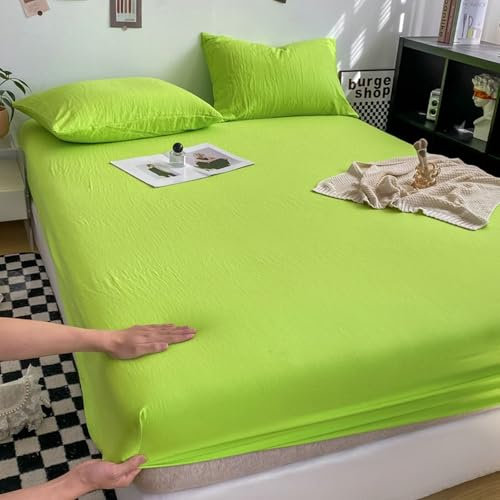 KnSam Betttuch 180x200cm Geräuschlos, Spannbettlaken Einfarbig Grün Faltenresistent und Ausbleichen, Polyester Baumwolle Laken für Bett für Boxspringbett & Wasserbett