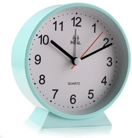 Small Bedside Analogue Alarm Clock with Night Light for Office Bedroom School Travel Heavy Sleeper Super Silent Non Ticking Round Metal Desk Clocks Battery Powered for Elderly Adults Child (Green)